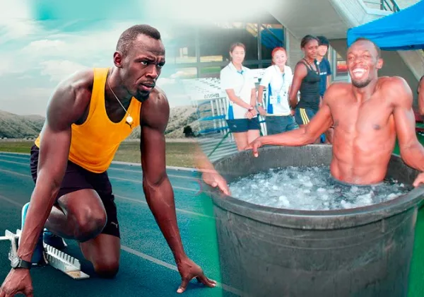 Athletes recovering in tubs filled with ice water