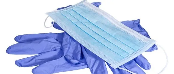 Disposable face mask and protective gloves