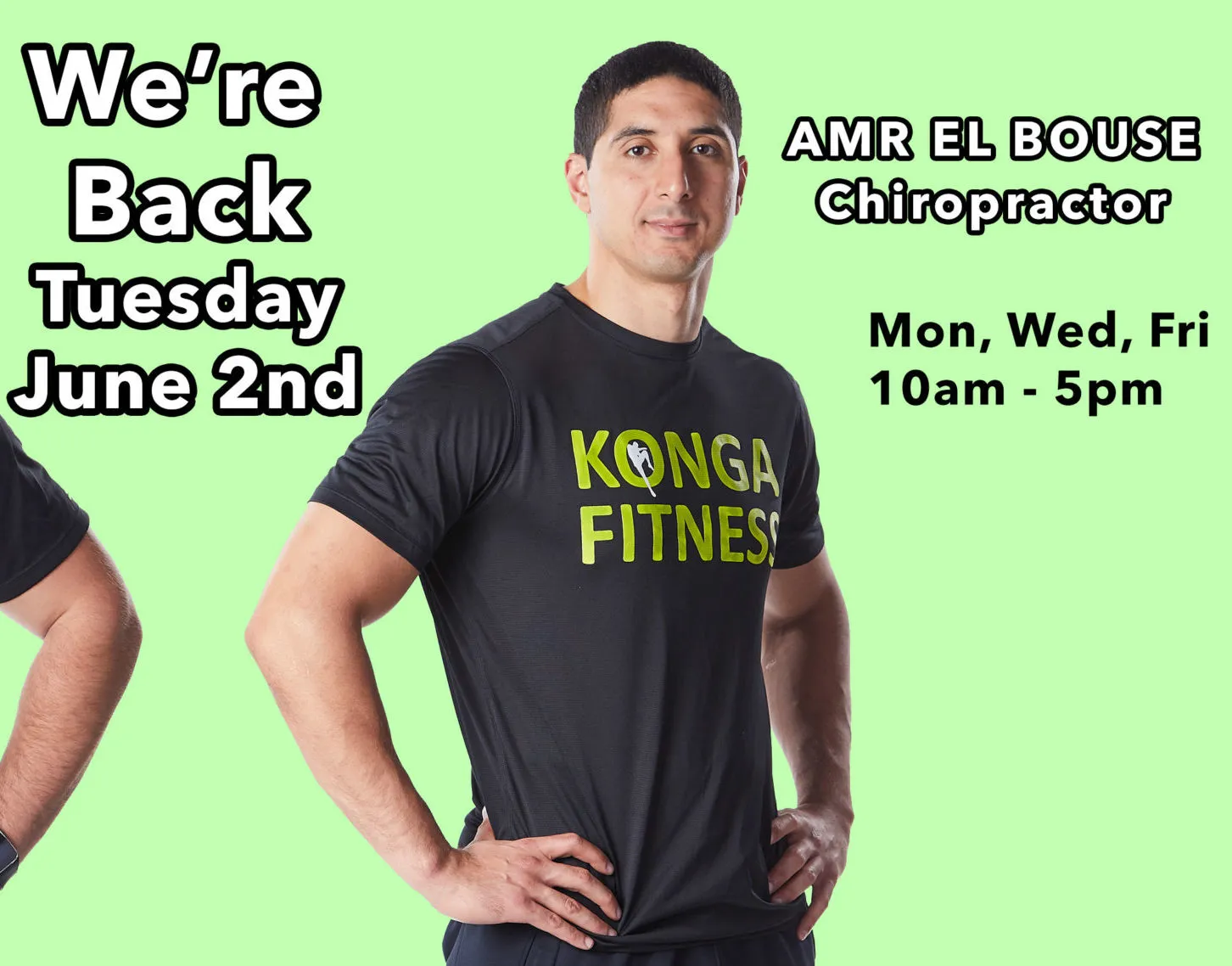 Archived announcement of Dr. Amr El Bouse's return to chiropractic appointments