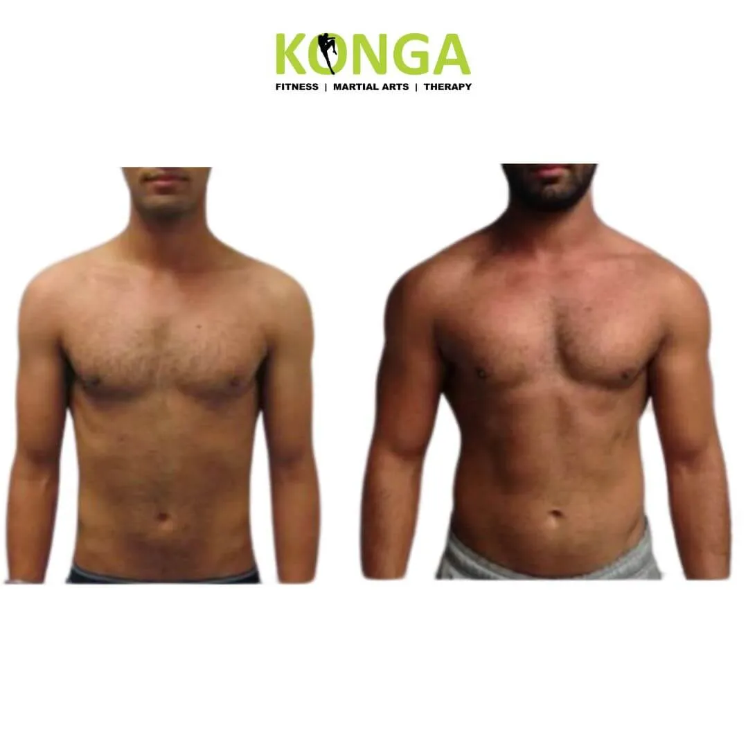 Front-view progress photos of a male Konga member