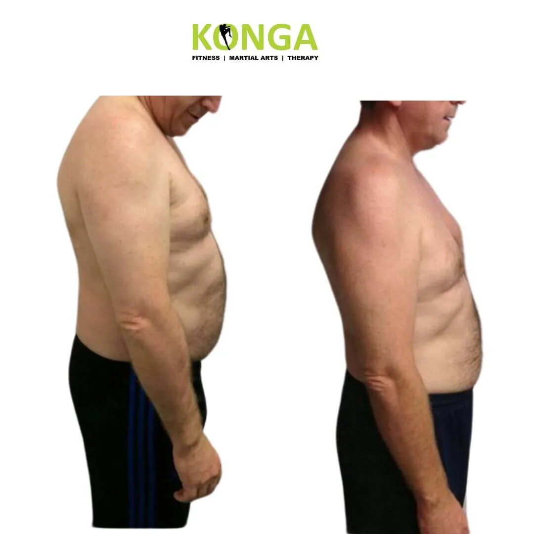 Side-view progress photos of a male Konga member