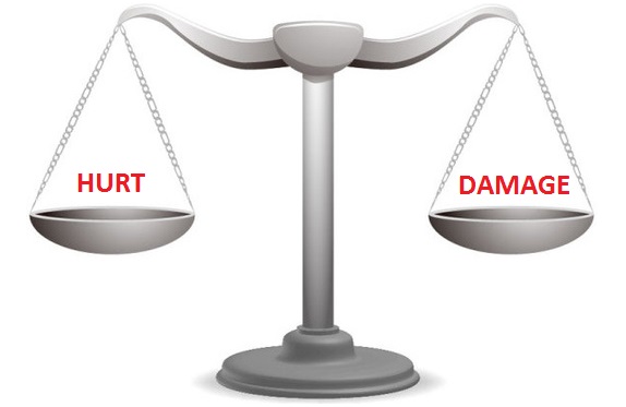 balance scale of harm vs. damage
